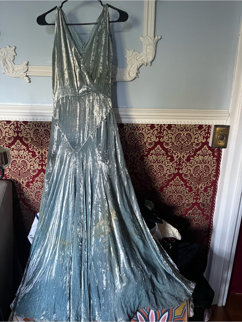 Ice Blue Vintage Crushed Velvet 30s Gown